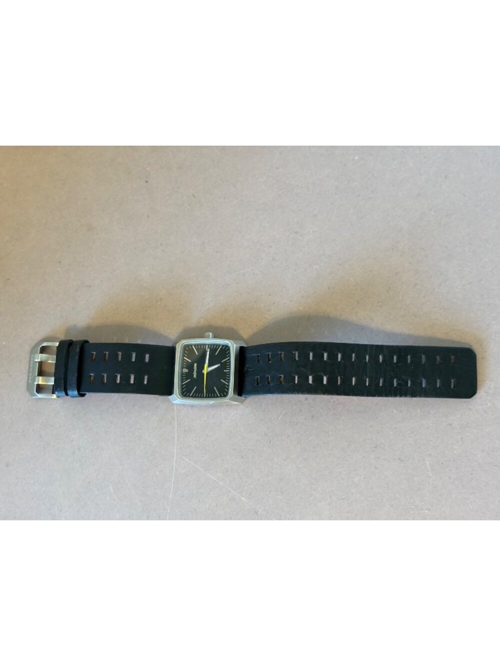 Nixon Cougar Cut Black Leather Strap Square Watch With Stainless Steel Case